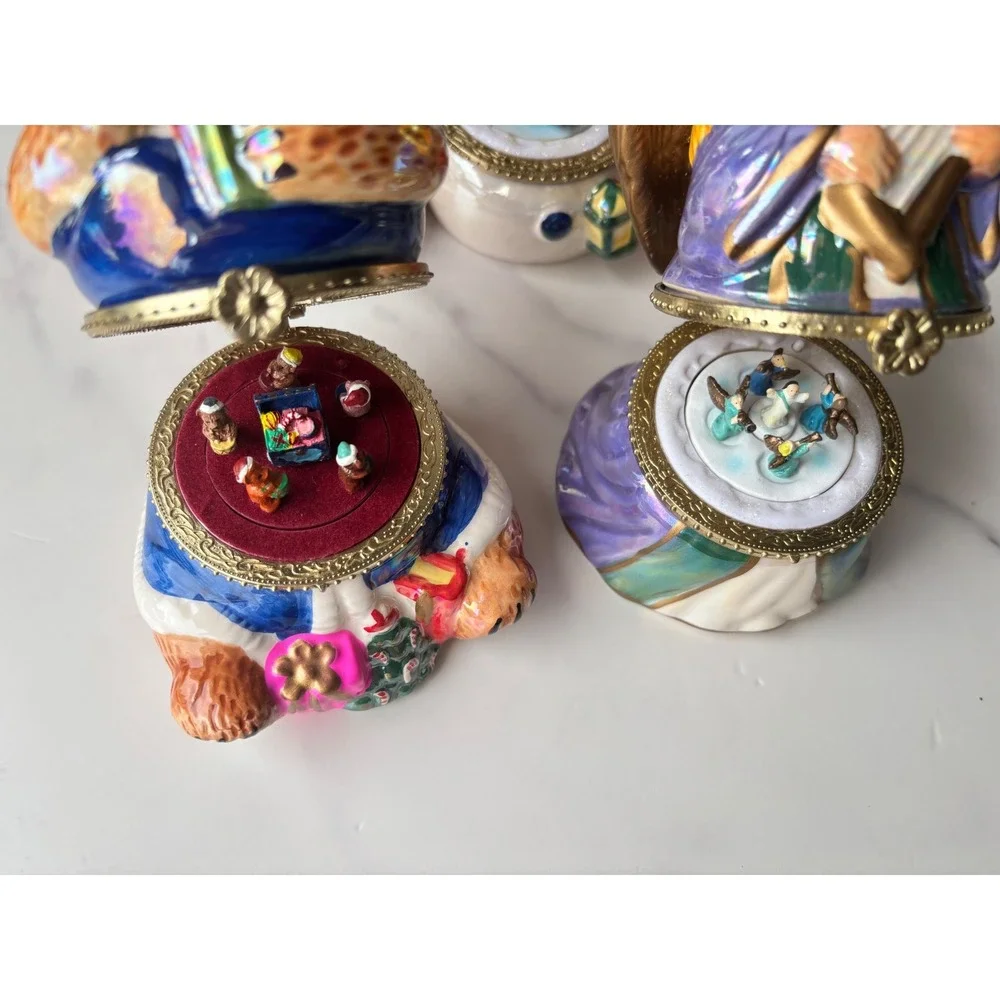 Mr Christmas Musical Ornaments Set of 5 Iridescent Ceramic Hinged MusicBox‎